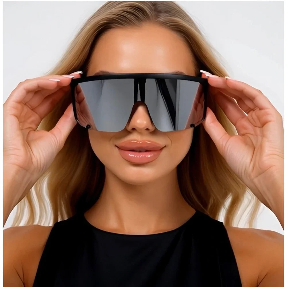 Shield Sunglasses Silver Mirrored‎ Lens Visor Cyclops Sport Sun Glasses Lentes